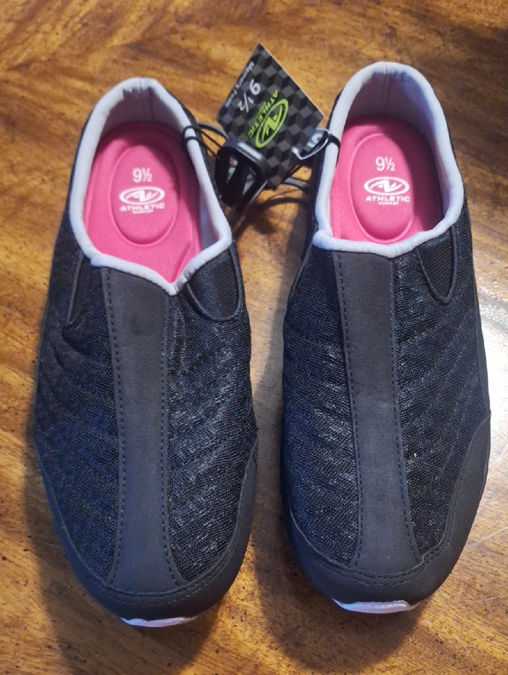 Athletic Works Kids Black Slip-On Sneakers with Pink Insole